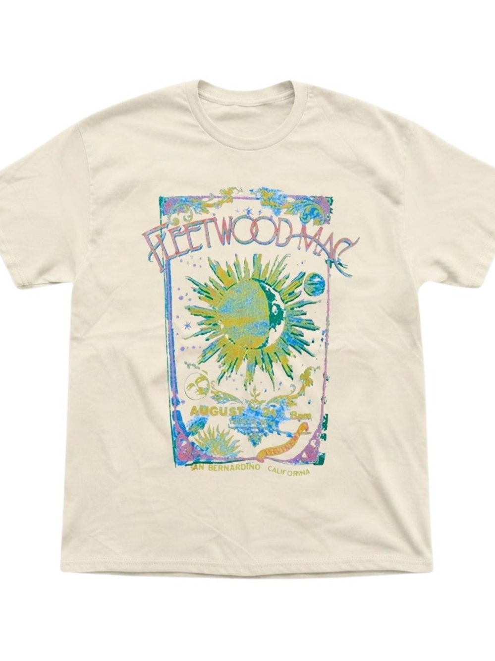 Celestial Sun Moon Art Graphic Natural Fleetwood Mac Cotton Gildan T-Shirt